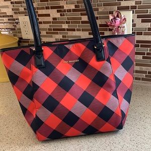 Vera Bradley Small Ella Twill Tote Buffalo Check Burnt Orange